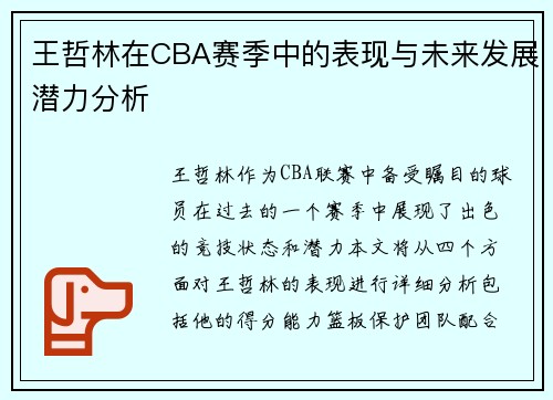 王哲林在CBA赛季中的表现与未来发展潜力分析